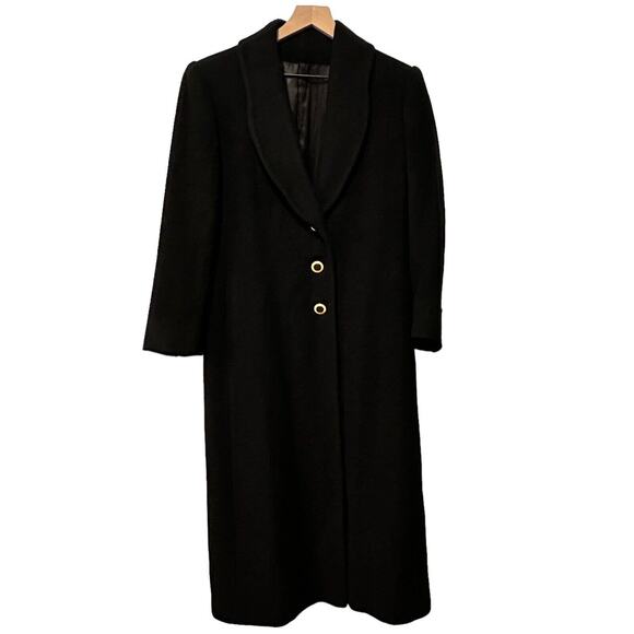 Fleurette 100% Cashmere Overcoat Full Length Black w/Gold Buttons Sz 10 VTG - Picture 1 of 7